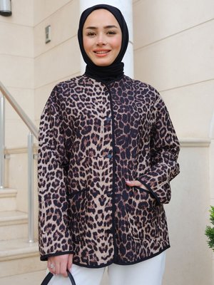 Leopar Kapitone Ceket Vizon Leopar Kapitone Ceket Vizon