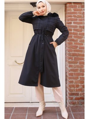 Siyah İçi Peluşlu Yakası Kürklü Bondit Mont