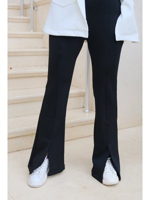 Siyah Ön Yırtmaçlı Scuba Pantolon