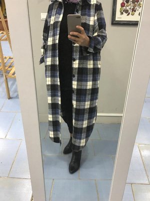 Pamuklu Kumaş,uzun Boy,gömlek Yakalı,önden Düğmeli,yanlardan Cepli,bayan Ekose Gömlek,ceket