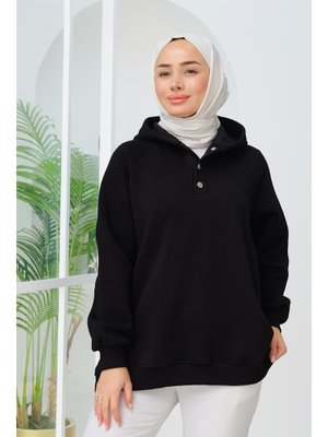 Siyah Çıt Detay Kapüşonlu Sweat Siyah Çıt Detay Kapüşonlu Sweat