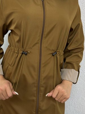 Vizon Bel Tünelli Çizgili Trençkot Vizon Bel Tünelli Çizgili Trençkot