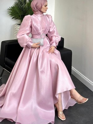 Kleopatra Tafta Abiye Elbise Şeker Pembesi