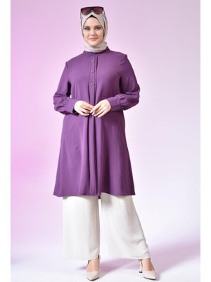 Mürdüm Kadin Buyuk Beden Tesettur Tunik Düğmeli Ayrobin Kumaş