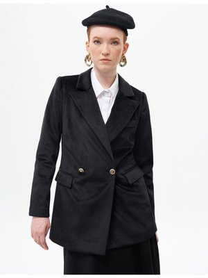 Kapak Cepli Kadife Blazer Ceket Siyah