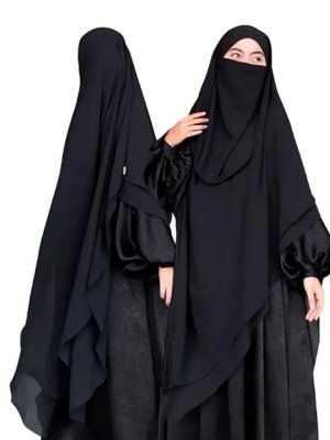 Siyah Santorini Ipeği Lüx Ferace Çarşaf Mekke Özel Serisi Hac Ve Umre Kıyafeti (suflesiz)
