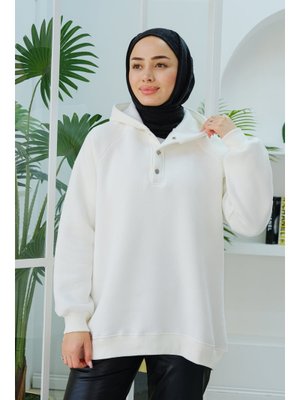 Beyaz Çıt Detay Kapüşonlu Sweat Beyaz Çıt Detay Kapüşonlu Sweat
