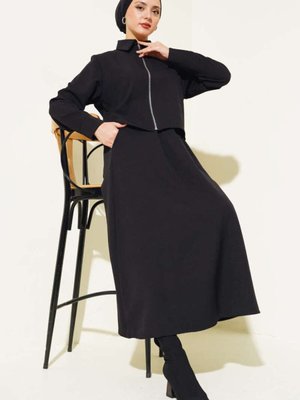 Siyah Fermuarlı Kiloş Etekli İkili Takım Siyah Fermuarlı Kiloş Etekli İkili Takım