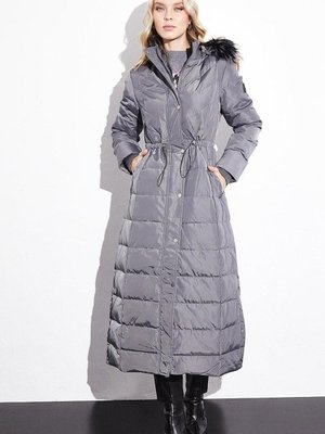 Füme Suni Kürklü Kaz Tüyü Mont