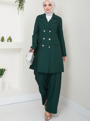 Giyim Abiye Moda Blazer Ceket Pantolonlu Takım Zümrüt