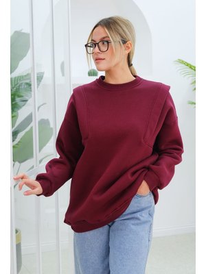 Bordo Çift Omuz Detaylı Sweat Bordo Çift Omuz Detaylı Sweat