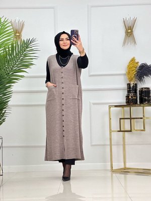 Fitilli Triko Yelek, Uzun Elbise Görünümlü Yelek