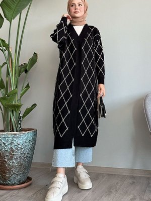 Baklava Desen Uzun Siyah Triko Hırka Baklava Desen Uzun Siyah Triko Hırka