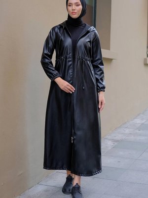 Bağlamalı Suni Deri Trençkot Siyah Bağlamalı Suni Deri Trençkot Siyah