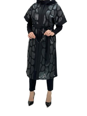 Kapüşonlu Deri Yelek Siyah