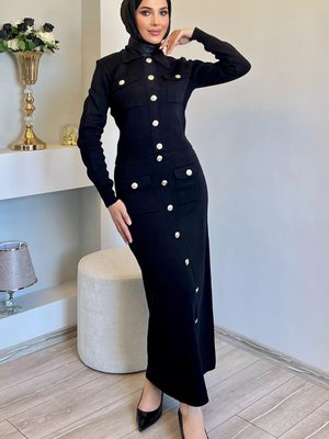 Siyah Düğme Detaylı Hırka Etek Triko İkili Takım Siyah Düğme Detaylı Hırka Etek Triko İkili Takım