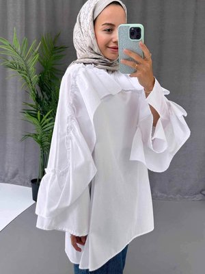 Fırfır Detay Gömlek Beyaz