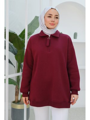 Bordo Yarım Fermuar Detay Sweat Bordo Yarım Fermuar Detay Sweat