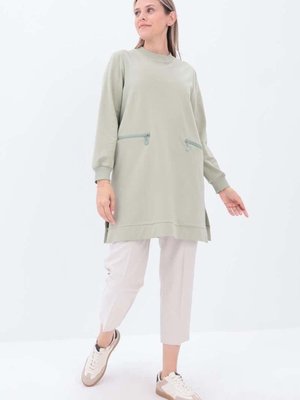 Defne Fermuar Cepli Yırtmaçlı Sweat Tunik Defne Fermuar Cepli Yırtmaçlı Sweat Tunik