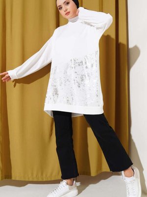 Beyaz Varak Detaylı Tunik Beyaz Varak Detaylı Tunik