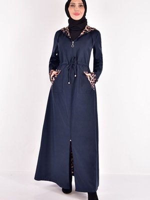 Kadın Giyim Moda Leopar Desenli Kapuşonlu Ferace