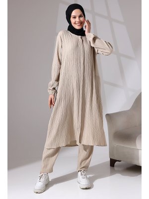 Bej Bürümcük Kumaş Gizli Fermuarlı İkili Takım Hac Umre Kıyafeti Bej Bürümcük Kumaş Gizli Fermuarlı İkili Takım Hac Umre Kıyafeti