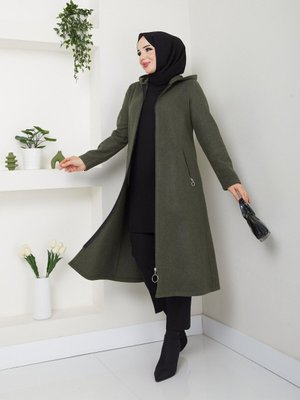 Fermuarlı Kapüşonlu Cepli Kaşe