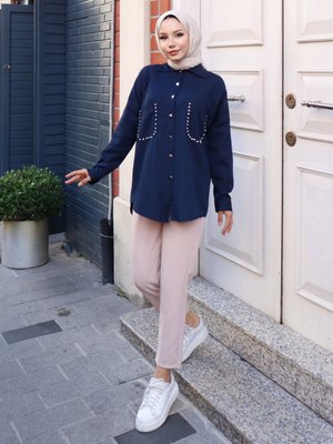 Lacivert İnce Gabardin Cep Taşlı Ceket