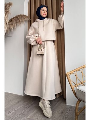 Balon Kol Sweat Etekli Krem Takım Balon Kol Sweat Etekli Krem Takım