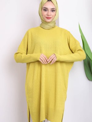 Fıstık Yeşili Bisiklet Yaka Merserize Salaş Triko Tunik Fıstık Yeşili Bisiklet Yaka Merserize Salaş Triko Tunik