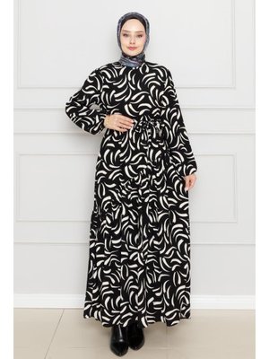 Siyah Beli Kuşaklı Çapraz Fırfırlı Lale Elbise Siyah Beli Kuşaklı Çapraz Fırfırlı Lale Elbise