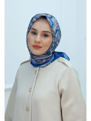 Mavi Etnik Desen Soft Eşarp