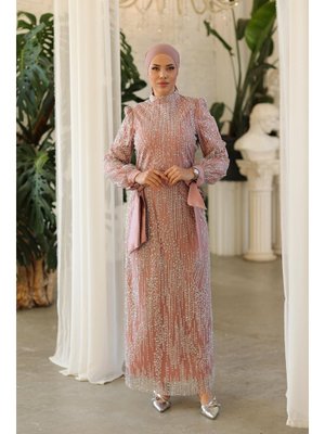 Pudra Ayla Taşlı Abiye Elbise