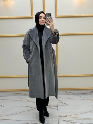 Gri Tay Tüyü Kumaş Kaşe Kaban