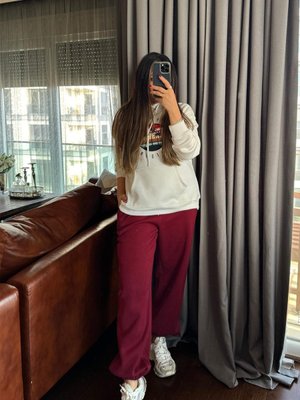 Bordo Paça Lastikli Eşofman Alt