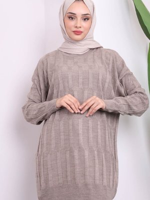 Vizon Bisiklet Yaka İnce Merserize Salaş Triko Tunik Vizon Bisiklet Yaka İnce Merserize Salaş Triko Tunik