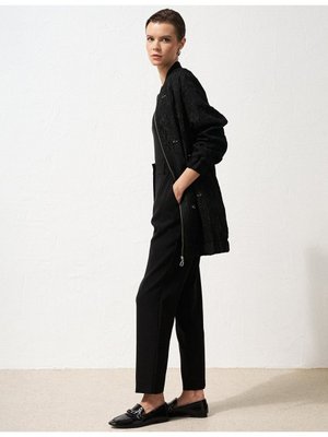 Taş İşlemeli Rölyef Desen Ceket Siyah