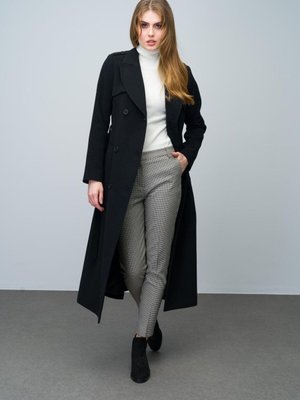 Pelerin Ve Apolet Detaylı Kruvaze Uzun Kaban Siyah