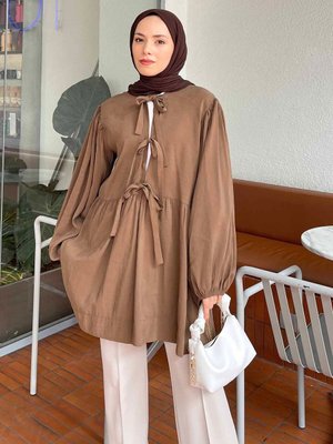 Ön Bağlamalı Iki Parça Ceket Kahverengi