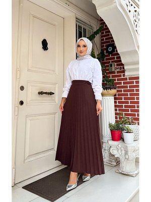 Piliseli Kloş Kalıp,(s M L Xl Beden Aralığında),kahverengi Skuba Krep Etek