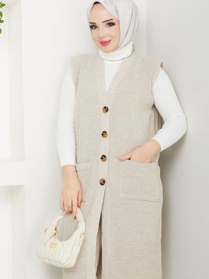 Cepli Düğme Kapamalı Triko Yelek