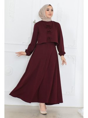 Mürdüm Fiyonklu Bluz Etek İkili Takım