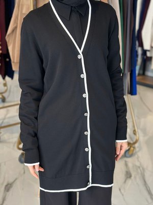 Merserize Triko Biye Detay Hırka Siyah