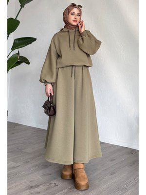 Balon Kol Sweat Etekli Haki Takım Balon Kol Sweat Etekli Haki Takım