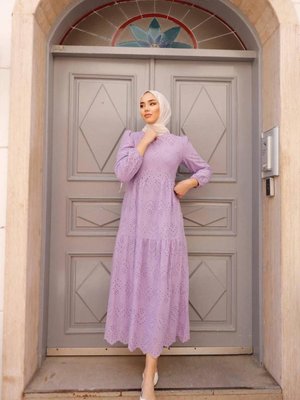 Brode Dantel Fisto Uzun Elbise