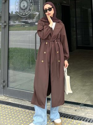 Düğmeli Trençkot Acı Kahve