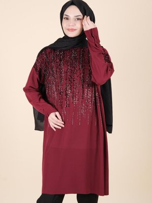 Önü Taş Detaylı Misswenche Tunik Bordo