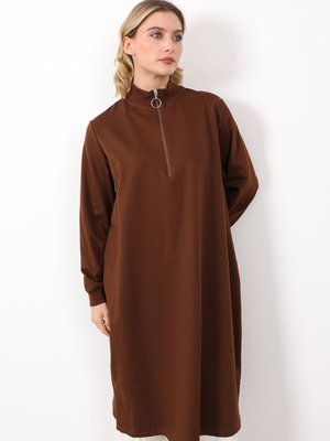 Dik Yaka Fermuarlı Büyük Beden Rahat Kalıp Tunik Dik Yaka Fermuarlı Büyük Beden Rahat Kalıp Tunik