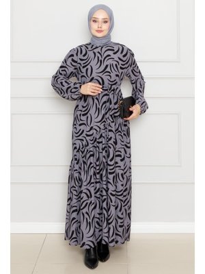 Gri Beli Kuşaklı Çapraz Fırfırlı Lale Elbise Gri Beli Kuşaklı Çapraz Fırfırlı Lale Elbise