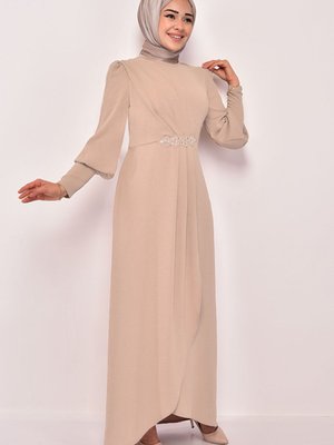 Taş Detay Abiye Elbise Krem Taş Detay Abiye Elbise Krem